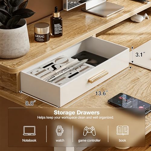 Grandder Electric Standing Desk with Two Drawers, Sit to Stand Up Height Adjustable Desk with Storage Shelf for Home Office, 47 * 24 Inch, Study, Ergonomic Adjustable Computer Desk, Oak - Image 5