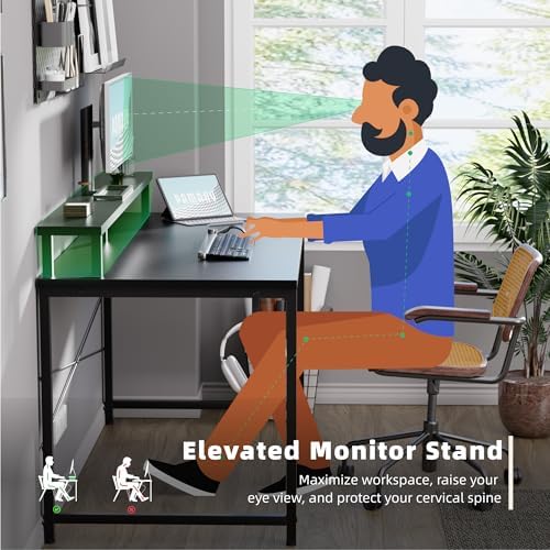 Pamray 47 Inch Small Computer Desk with Monitor Stand, Simple Office Desk with Headphone Hook for Small Spaces, Kids Study Writing Table for Bedroom, Grey - Image 5