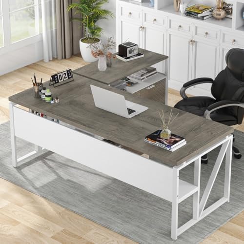 Tribesigns L Shaped Desk with Drawer Cabinet, 63" Executive Computer Desk and lateral File Cabinet, 2 Piece Home Office Furniture with Drawers for Hanging File, Doors with Locks (Dark Oak, 63-inches) by Tribesigns