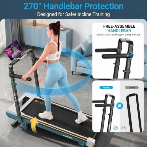 FUNMILY Upgrade Walking Pad Folding Treadmill with 12%/15% Incline & Handle Bar, 3.5HP Foldable Under Desk Compact Treadmills for Home/Office/Gym, 400+lb Capacity, Shock Absorption - Image 3