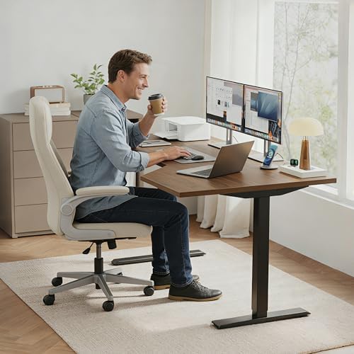Klicelor L Shaped Standing Desk 55 x 31.5 Inch, Electric Height Adjustable Corner Desk for Home Office Workstation, Ergonomic Sit Stand Computer Table with Memory Controller, Dark Walnut - Image 2