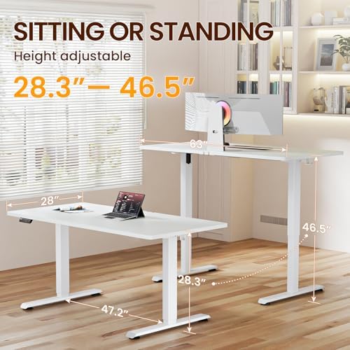 Veken 63"x28" Wider Large Standing Desk, Electric Height Adjustable, White - Image 3