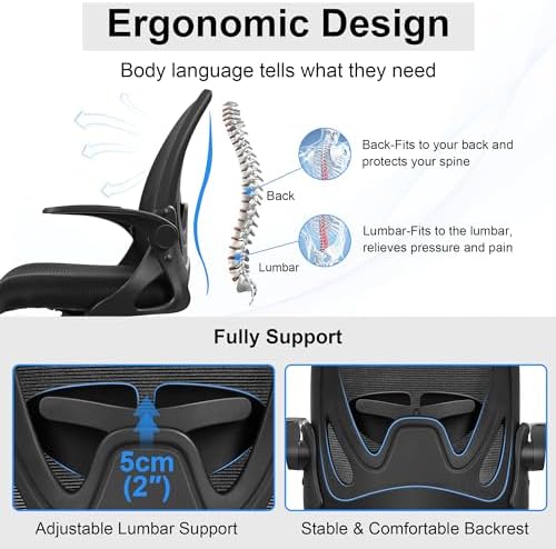 Primy Drafting Chair Tall Office Chair with Flip-up Armrests Executive Ergonomic Computer Standing Desk Chair with Lumbar Support and Adjustable Footrest Ring (Black) (Pack of 2) - Image 6