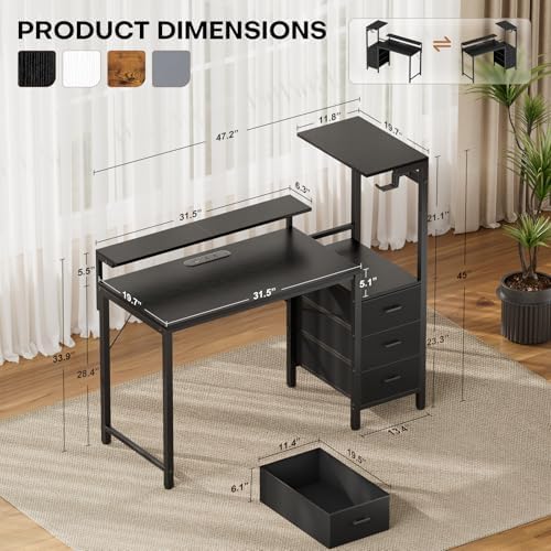 HLDIRECT 44 Inch Gaming Desk with Power Outlets & LED Lights, Black - Image 3