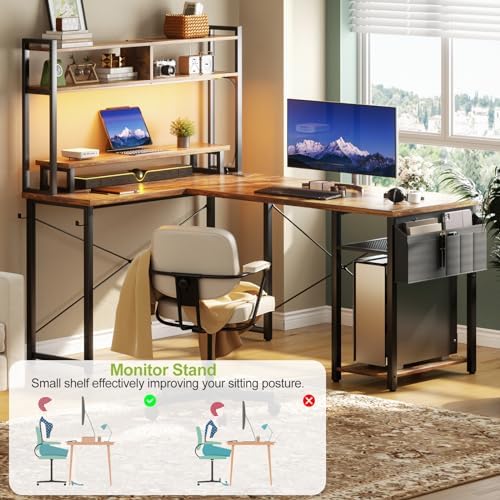 Besiost 48" Small L Shaped Desk Gaming Desk with Power Outlets & Led Lights - Image 6
