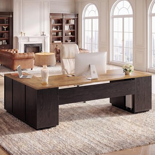 Tribesigns 85.8-Inch L-Shaped Executive Desk, Natural & Black by Tribesigns