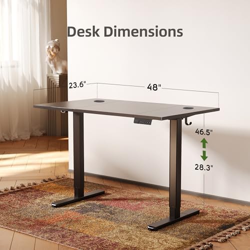 Claiks Electric Height Adjustable Standing Desk, 48x24 Inch, Deep Black - Image 3