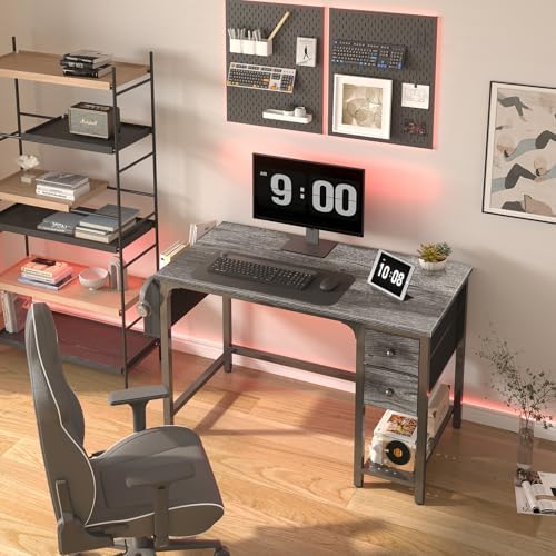 Lufeiya Computer Desk with Fabric Drawers, 40 Inch Gaming Desk for Small Space Home Office, Modern Simple Study Writing Table PC Desks for Bedroom, Gray - Image 2
