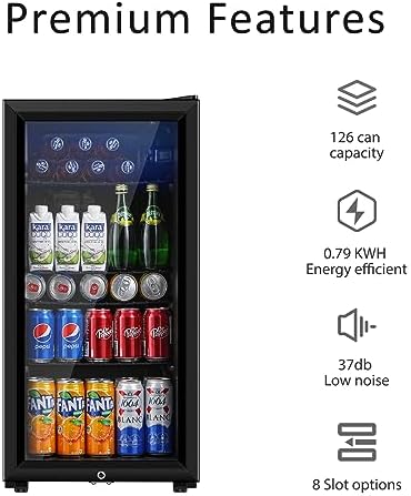 Saeoola Beverage Refrigerator, 3.2 Cu.ft Mini Fridge with Double Glass Door, Cooler for Soda, Beer or Wine for Home, Office or Bar with Adjustable Removable Shelves (Black) - Image 2