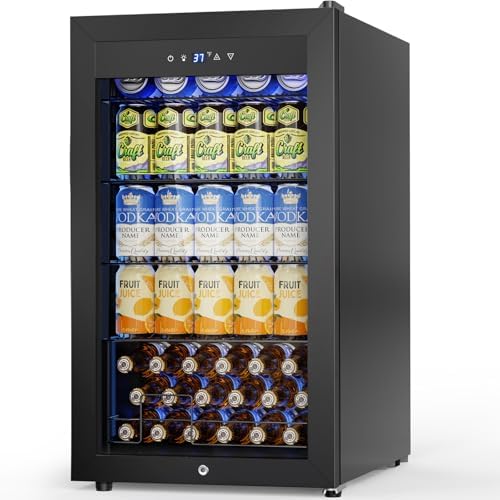 Velivi Mini Fridge 3.2 Cu.Ft Small Beverage Refrigerator 126 Can Lockable Drink Cooler with Glass Door, Safety Lock, for Beer Soda Black by Velivi