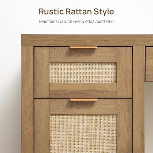 SICOTAS Rattan Executive Desk with Storage, Large Home Office Desk - Image 6
