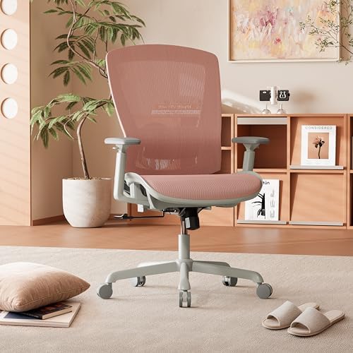 ELABEST Mesh Office Chair,Ergonomic Computer Desk Chair,Sturdy Task Chair- Adjustable Lumbar Support & Armrests,Tilt Function,Comfort Wide Seat,Swivel Home Office Chair (Pink) by ELABEST