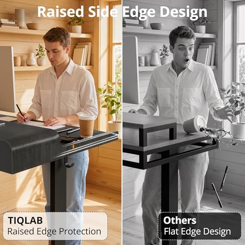 TIQLAB Standing Desk with Storage, 47"×24" Electric Adjustable Desk with Monitor Shelf for Home Office, Stand Up Desk for Study, Work, Writing, Black - Image 5