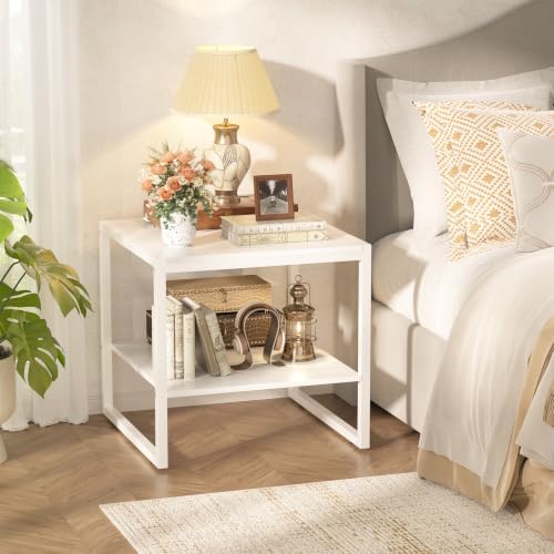 Homieasy End Table, 20 Inch Square Side Table, Mini Fridge Stand, White - Image 6