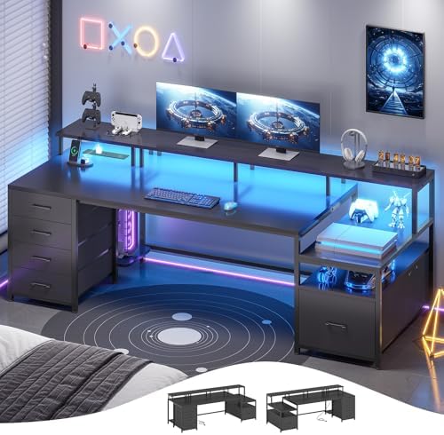 SEDETA 75'' Large Home Office Desk with 5 Drawer, Power Outlet, File Drawer by SEDETA