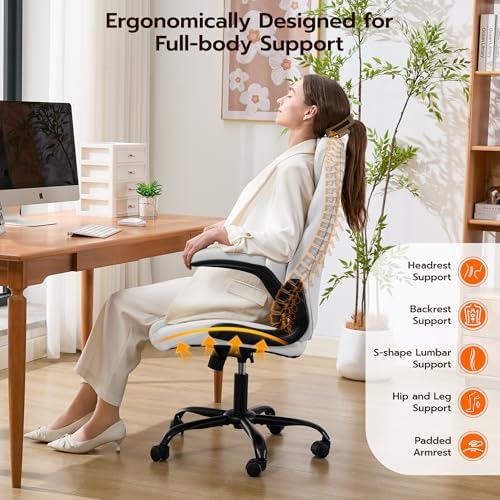 Ylzyxal Office Desk Chair, Ergonomic Computer Chair with Padded Flip-Up Arms and Adjustable Lumbar Support, PU Leather Executive Chair with Tilt Lock and 360° Swivel Rolling Wheels for Work, Study - Image 5