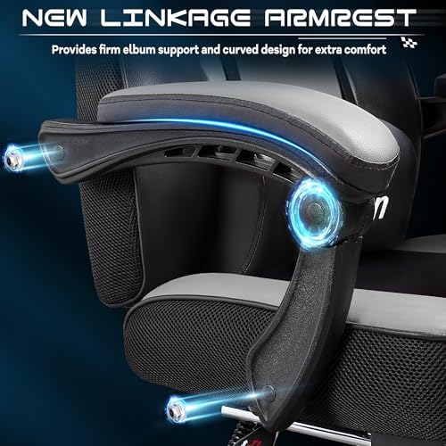 Gaming Chair for Adult, Computer Chair with Footrest Video Game Chair Big and Tall Gaming Chair with Massage Lumbar Support, Adjustable Height and 360° Swivel Seat(Grey) - Image 6