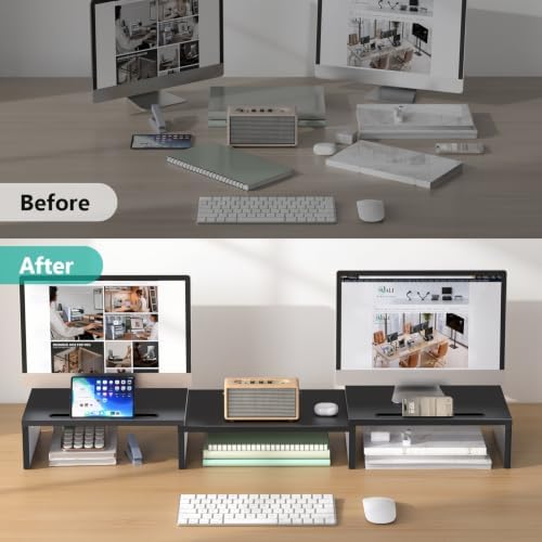 WALI Extra Long Wooden Dual Monitor Stand Riser with 2 Slots, up to 22lbs - Image 3