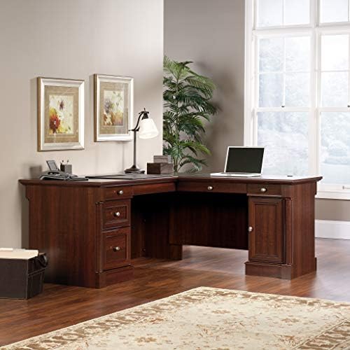 Sauder Palladia L Shaped Desk with Drawers, Office Desk with File Cabinet Storage, Cable Management, Keyboard Tray, in Select Cherry finish - Image 4