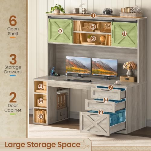 SEDETA 55.1" Farmhouse Desk with Hutch & 3 Storage Drawers - Image 4