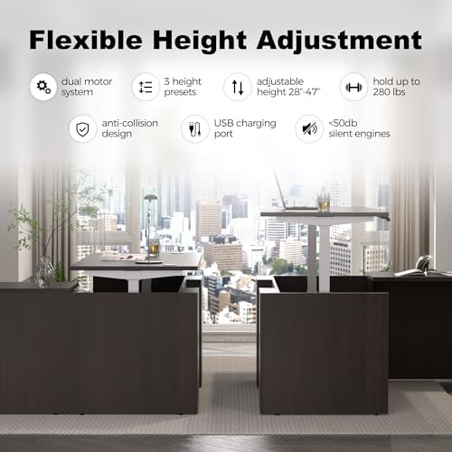 Adjustable Height Executive Standing Desk | Dual Motor Electric Sit-Stand Workstation with 4 Memory Handsetctric Sit-Stand Desk with Lockable Storage (1, U-Shape- Khalba Oak) - Image 4