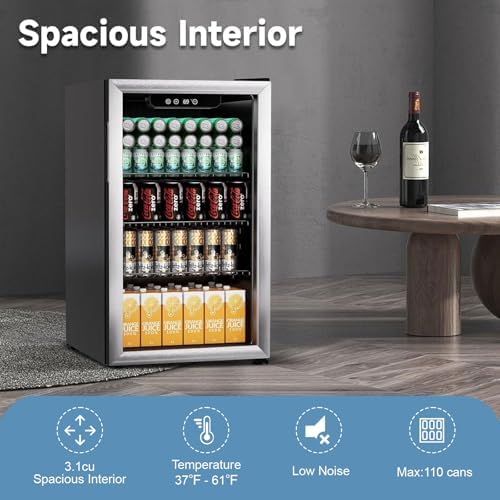 Erivess Compact Beverage Refrigerator, 110 Can/3.1 Cu Ft Mini Fridge,Silver - Image 5