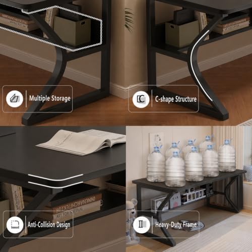 OSCHF 47.3-Inch Writing Desk with Storage Shelf, Black - Image 4