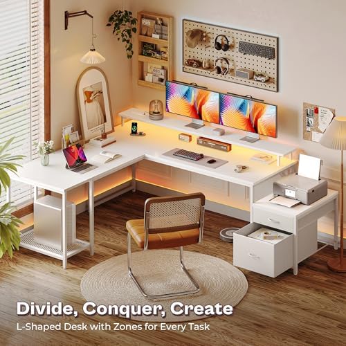 PRAISUN 66" L Shaped Gaming Desk with LED Lights & Power Outlets - Image 6