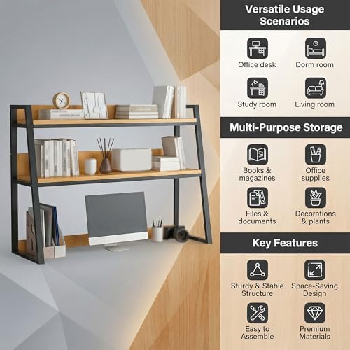 2-Tier Dorm Desk Hutch,Ladder Desktop Bookshelf,2-Tier Computer Desktop Bookcase,Desk Hutch Top Only，Organizer Shelf,Multipurpose Display Rack (Black, 37x13x35inch 129.99) - Image 4
