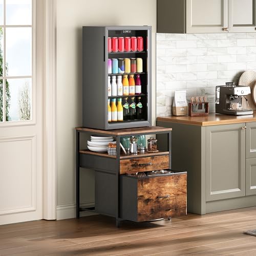 Herture Mini Fridge Stand with 3 Storage, Mini Fridge Cabinet, Beverage Fridge Table, Heavy Duty 21.3" L* 22.7" W Tabletop, for Dorm, Apartment,Office, Bedroom Rustic Brown HB01BXN by Herture