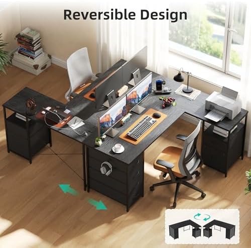 YOUDENOVA 55 Inch L Shaped Office Desk with 6 Drawers & Type-C Port, Black - Image 6