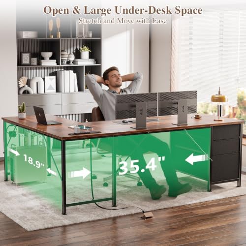 Furologee 63" L Shaped Desk, Office Corner Desk with Power Outlets, Brown - Image 4