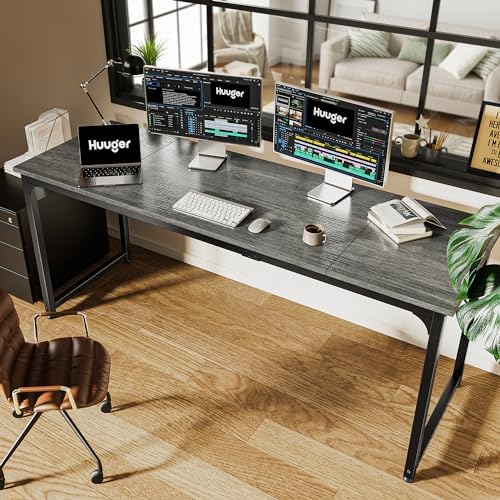 Huuger Computer Desk, 70 Inch Office Desk, Gaming Desk with Storage, Writing Desk Work Desk for Home Office, Study, Long Simple Desk, Large Legroom, Metal Frame, Grey - Image 6