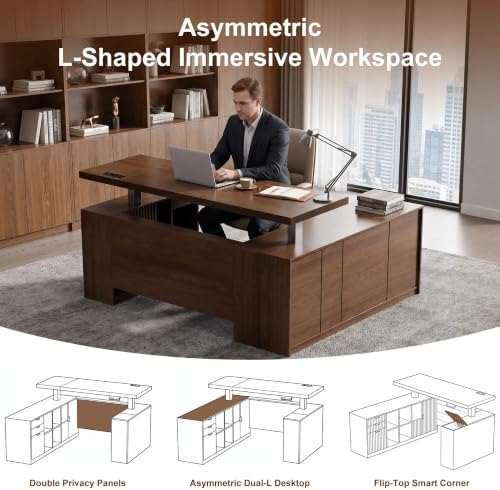 63x59 in L Shaped Executive Electric Standing Desk with Storage - Image 7