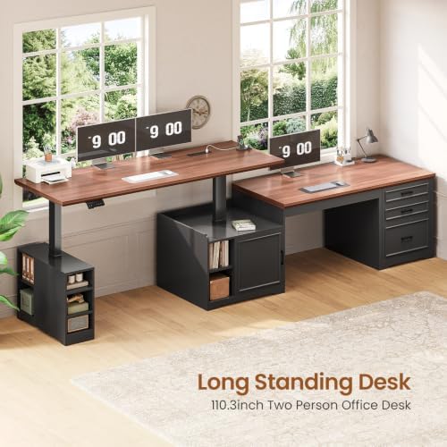 SEDETA Farmhouse L Shaped Standing Desk with Storage, Black+Brown - Image 4