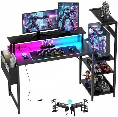 Gaming Desk 47 Inch Computer Table with Storage Shelves & Monitor Stand by APICIZON