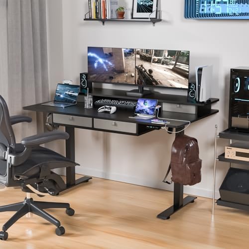 63 x 30 Inch Electric Standing Desk with 4 Drawers, Classic Black - Image 2