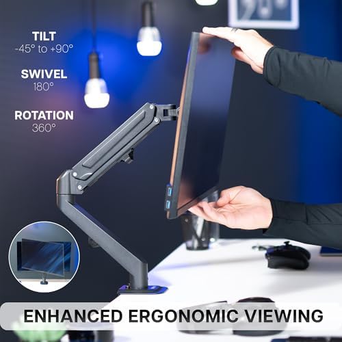 VIVO Heavy Duty Single Monitor Tension Arm for up to 27 inch Screens, Holds 14.3 lbs, Premium Desk Mount Stand, Black, STAND-V101O - Image 5