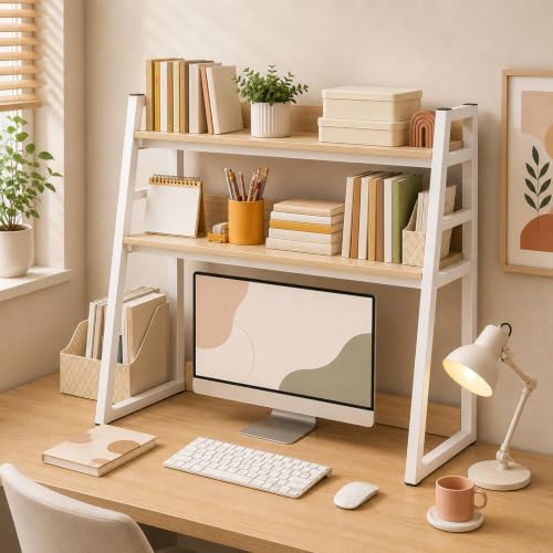 3 Tires Desktop Hutch Bookshelf, Desktop Bookshelf by Unknown