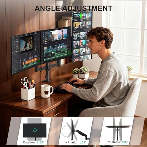 WALI Triple Monitor Mount for 13-32 inch Screens, up to 19.8 lbs per Arm - Image 4