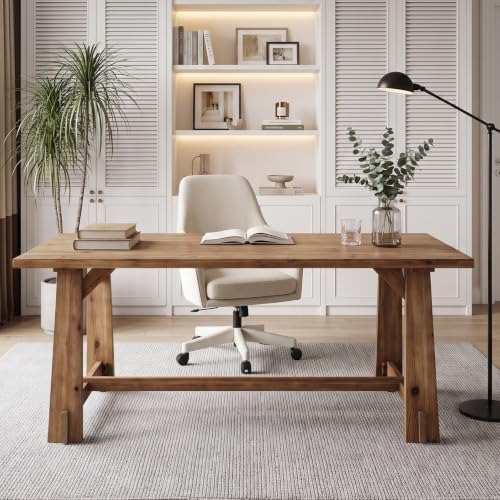 LITTLE TREE 63" Long Large Wood Desks, Farmhouse Office Desk by LITTLETREE