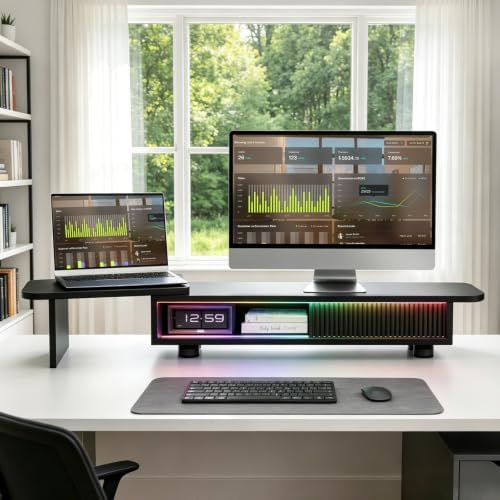 Artswish Dual Monitor Stand with Power Outlet, Black Desk Monitor Riser - Image 3