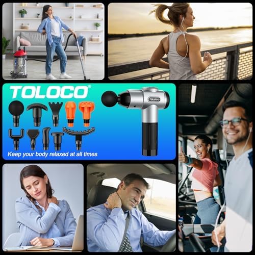 TOLOCO Massage Gun, Muscle Massage Gun Deep Tissue for Athletes with 10 Massage Heads, Electric Percussion Massager for Any Pain Relief, Fathers Day Dad Gifts, Silver - Image 6