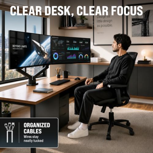 EVEO Premium Dual Monitor Mount 14"-32” Dual Monitor Arm VESA Bracket Adjustable Height Gas Spring Dual Monitor Stand, Screen Full Motion Dual Monitor Arm-Computer Monitor Stand for 2 Screens - Black - Image 2
