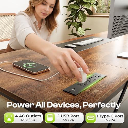 PRAISUN 70 x 24 Inch Computer Desk with Power Outlets & USB-C, Rustic Brown - Image 4
