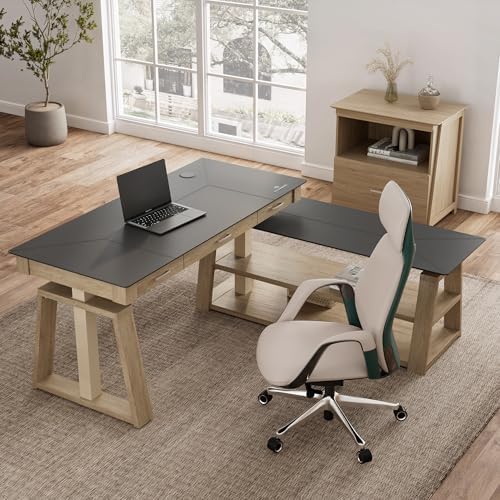 EUREKA ERGONOMIC L Shaped Standing Desk Ark EX, 60in Executive Adjustable Height Office Desk with Drawers,Computer Desk with Storage, Modern Executive Home Office,Oak Grey - Image 4