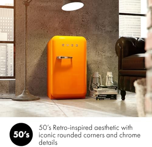 Smeg FAB5 Retro Mini Fridge – 50s Style Compact Small Refrigerator, 1.2 cu ft, Automatic Defrost, LED Lighting, Adjustable Shelves– Made in Italy – Perfect for Home, Dorm, Office, Hotel -Orange - Image 2