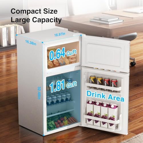 Kismile 2.5 Cu.Ft Mini Fridge with Freezer Double Door Compact Refrigerator - Image 2