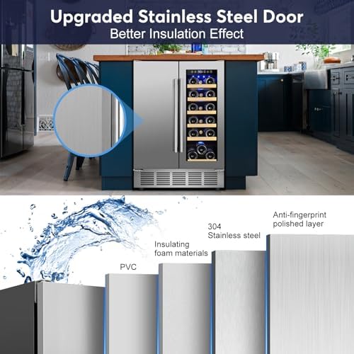 FoMup Wine and Beverage Refrigerator Undercounter, 24 Inch Beverage and Wine Cooler Dual Zone with Upgraded Cooling, 18 Bottles and 57 Cans Large Capacity Beverage Fridge for Outdoor Kitchen - Image 4