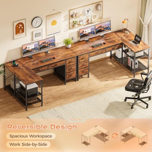 PRAISUN 55 Inch L Shaped Desk with Power Outlets, 5 Fabric Drawers - Image 6